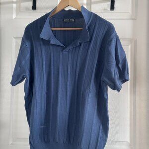 NWOT PJ Paul Jones Medium Blue S/S Lightweight Polo Style Sweater, L